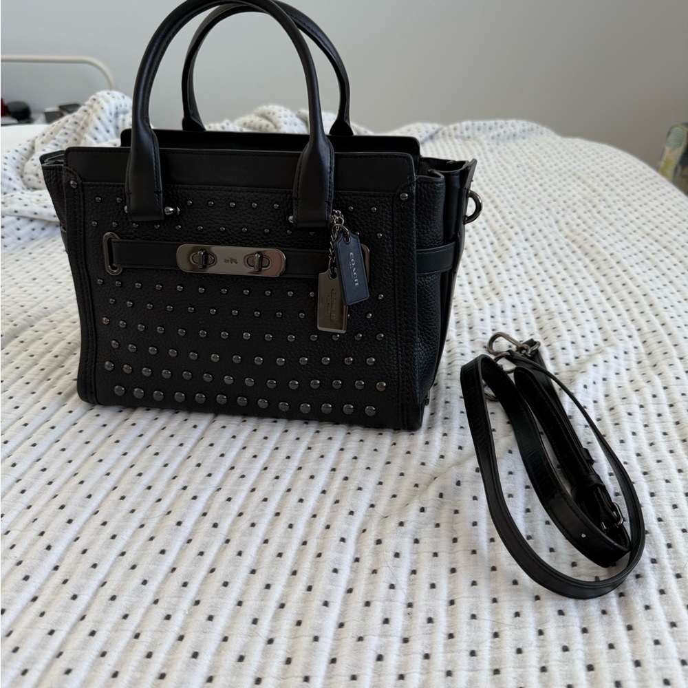 Coach Black Studded Satchel - Swagger 27 - Picture 4 of 7